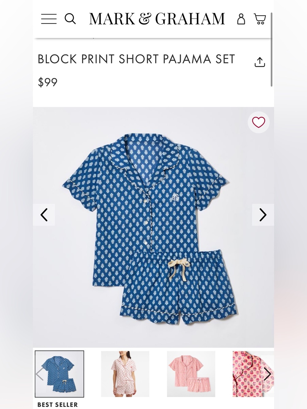 Mark & Graham Blue Block Print Short Pajama shorts